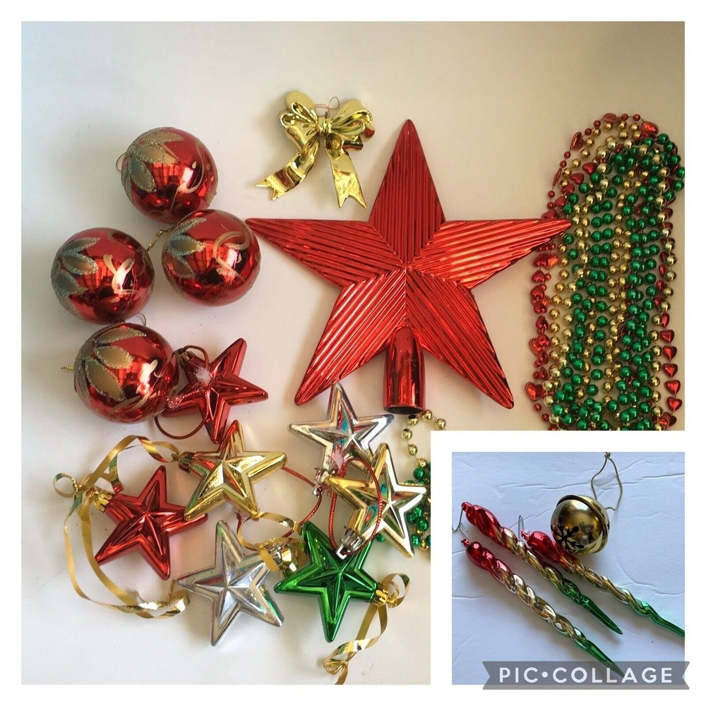Tree Decorating Starter Kit Christmas Ornaments,Garland,Topper Red, Green Gold